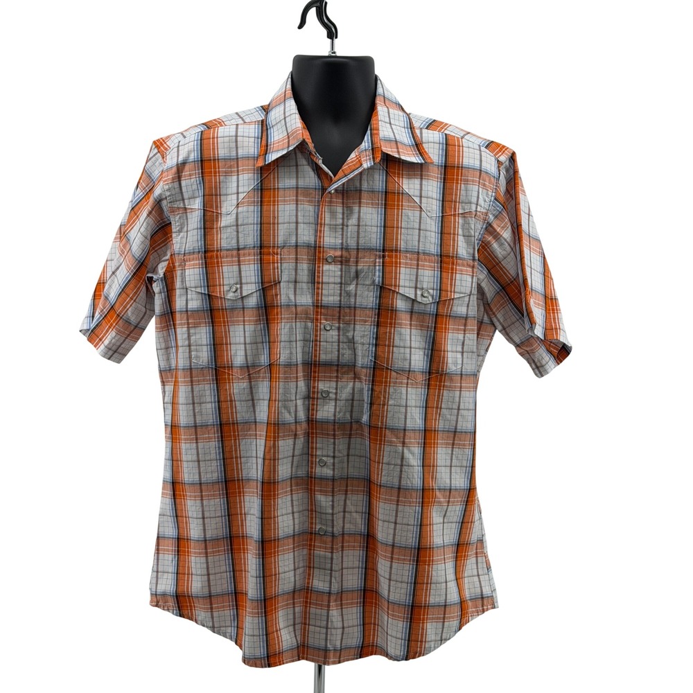 Wrangler Button Down Mens L Plaid Western Short Sleeve Pearl Snap Rodeo
